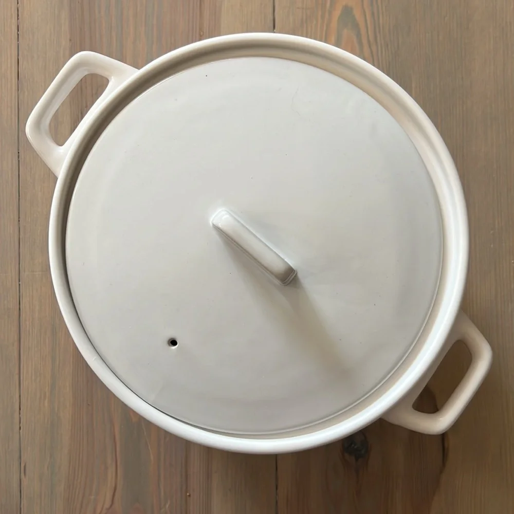 West Elm White Ceramic Covered Casserole Dish with Handles